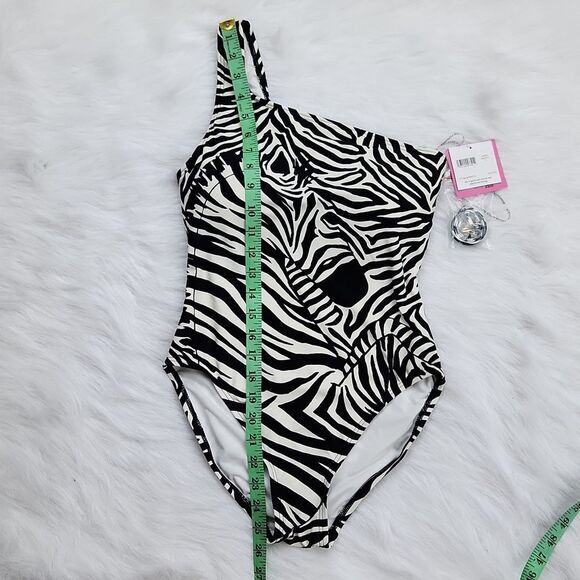 Kate Spade NWT One Shoulder One Piece Swimsuit in Zebra animal print size Small - Picture 6 of 9